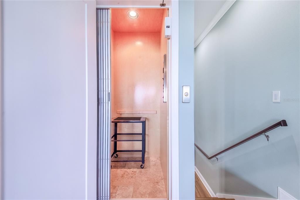 Elevator, Interior, Recessed Lighting, Wooden Walls