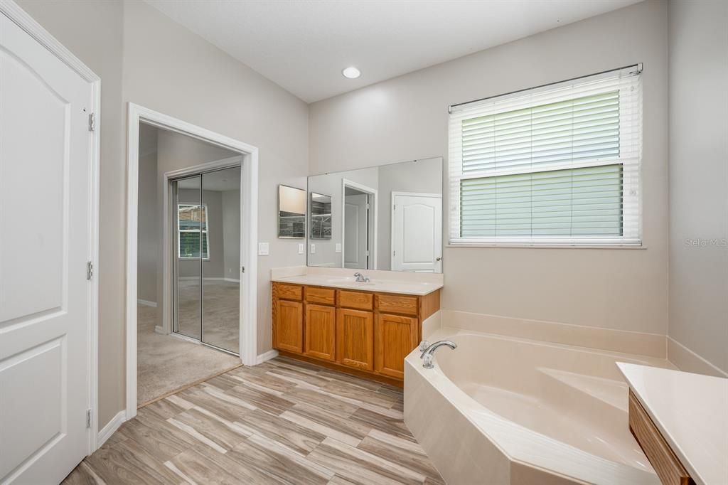 Bathroom, Interior, Recessed Lighting, Wood Texture Flooring