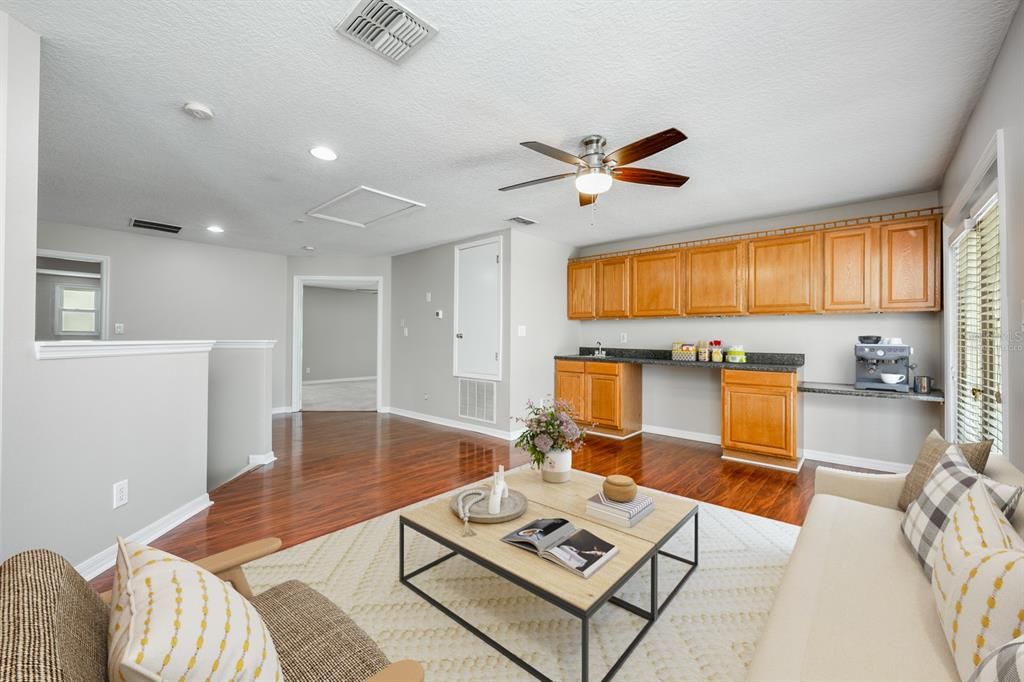 Interior, Living room, Recessed Lighting, Wood Texture Flooring
