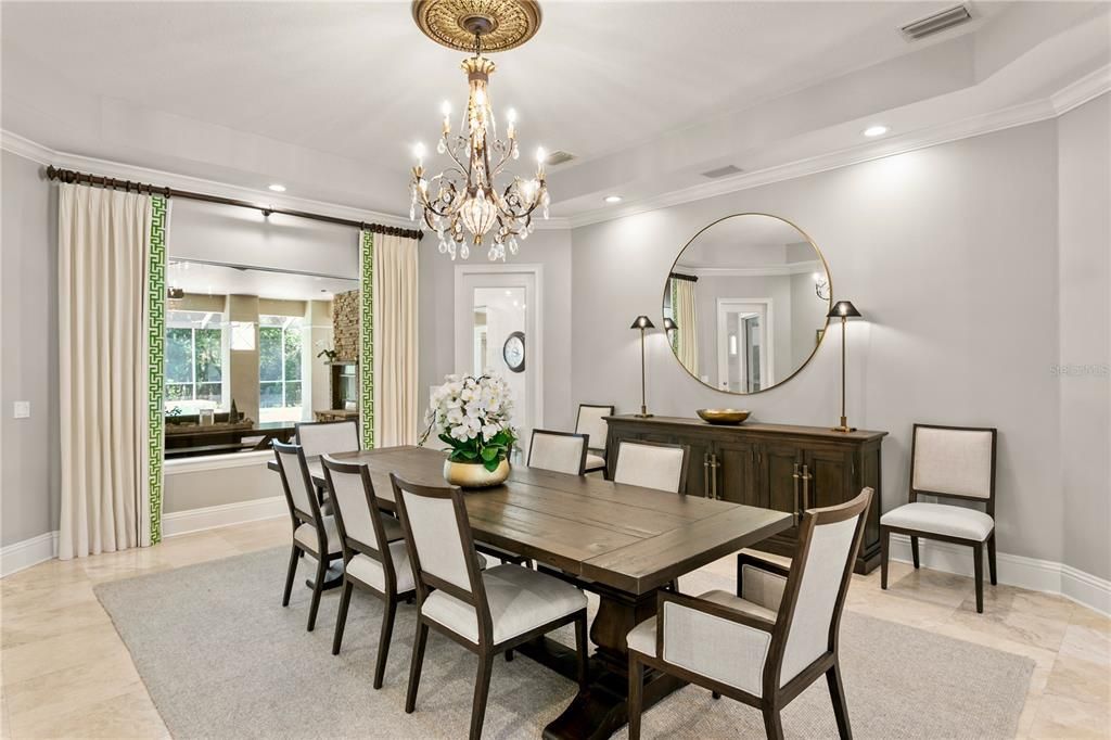 Chandelier, Dining room, Interior, Recessed Lighting