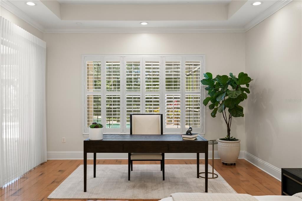 Home Office, Interior, Recessed Lighting, Wood Texture Flooring