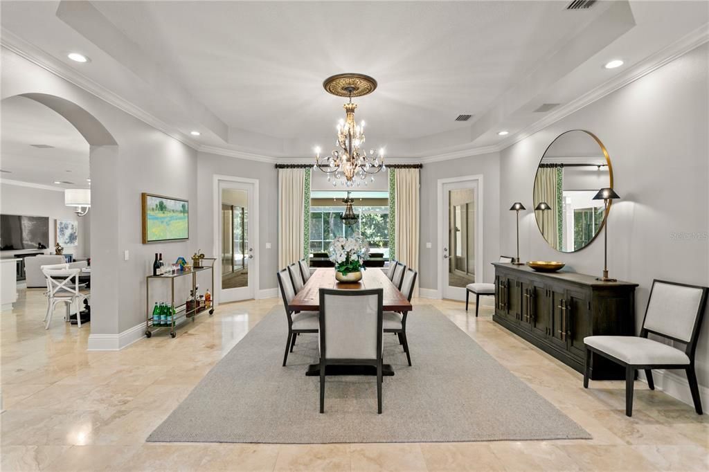 Chandelier, Dining room, Interior, Recessed Lighting