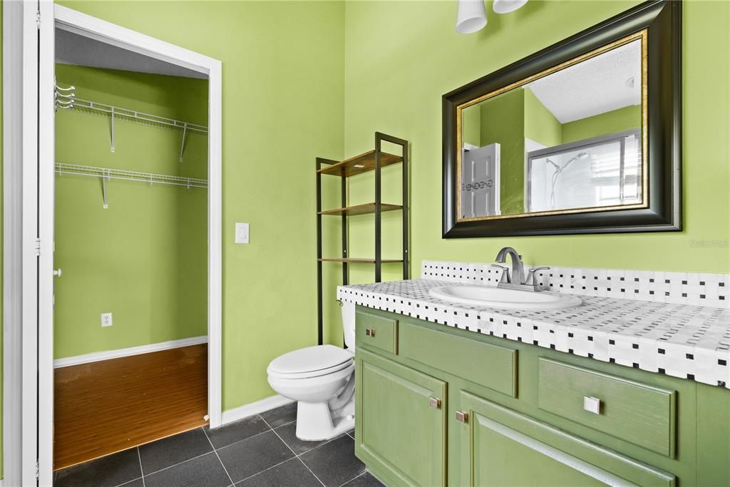 Bathroom, Interior, Tile Countertops, Wood Texture Flooring