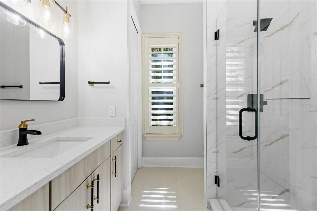 Bathroom, Glass Shower, Interior, Marble Walls