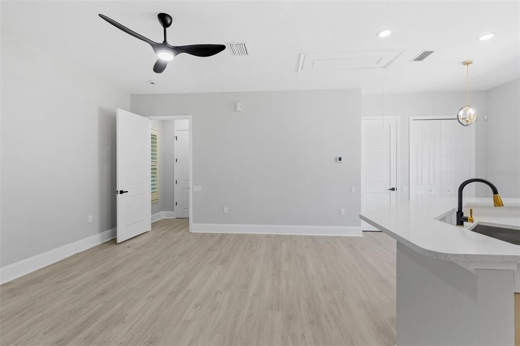 Interior, Kitchen, Pendant Lights, Recessed Lighting, Wood Texture Flooring