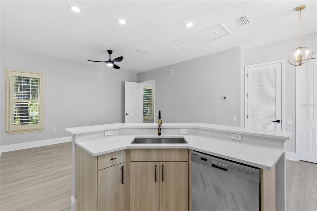 Interior, Kitchen, Pendant Lights, Recessed Lighting, Wood Texture Flooring