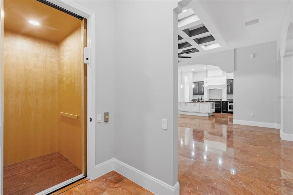 Elevator, Interior, Kitchen, Recessed Lighting, Wooden Walls