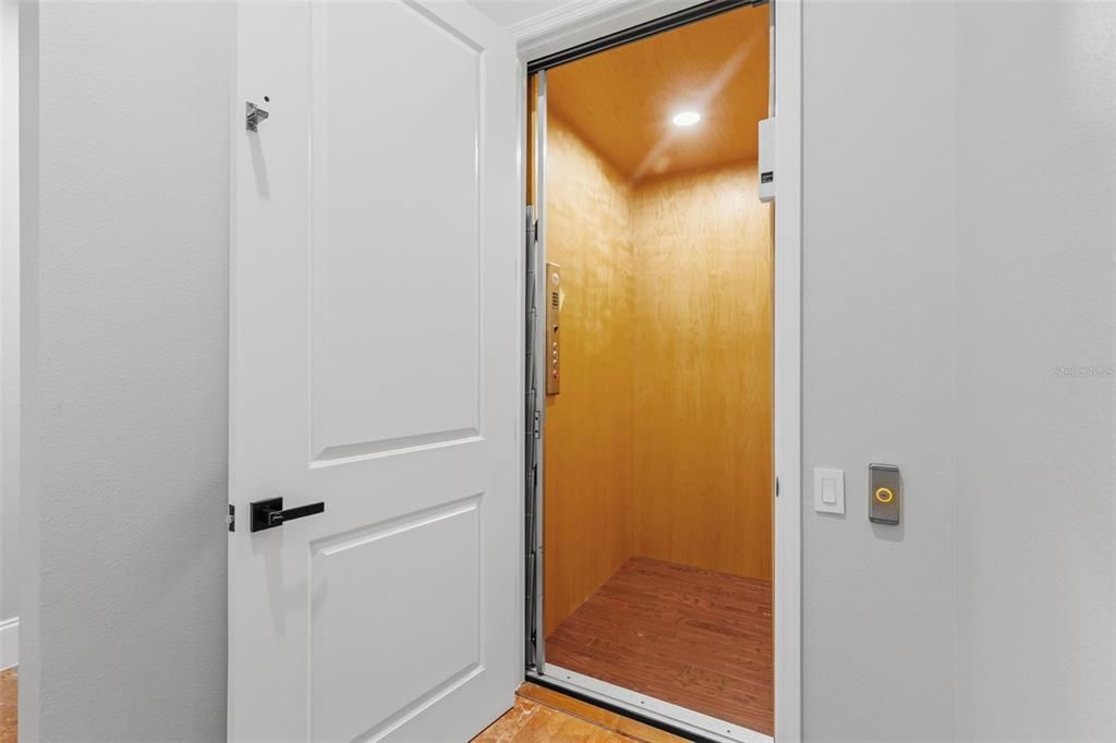 Elevator, Interior, Recessed Lighting, Wooden Ceilings, Wood Texture Flooring, Wooden Walls