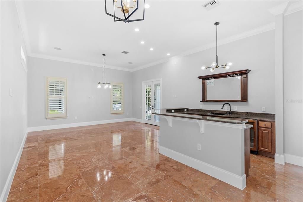 Empty room, Interior, Kitchen, Pendant Lights, Recessed Lighting