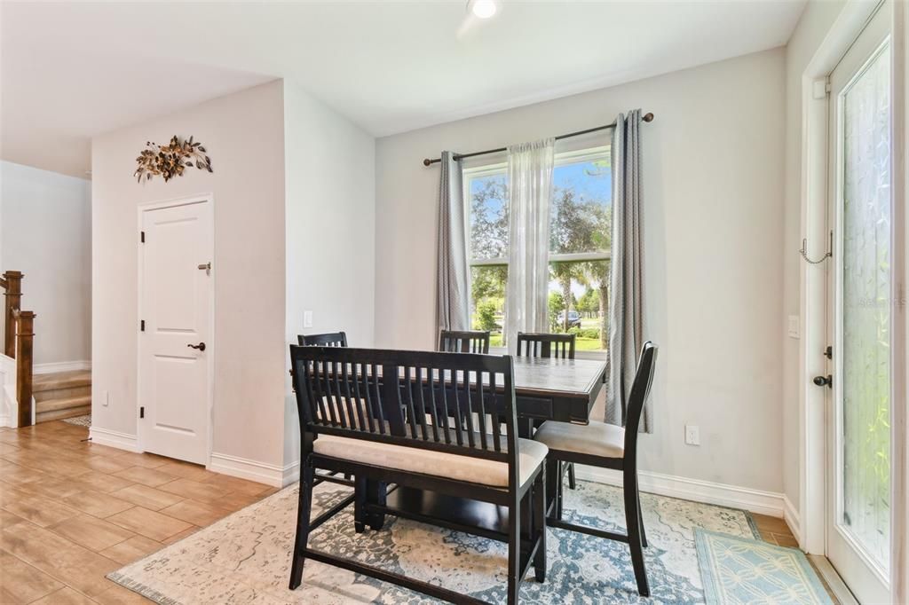 Dining room, Interior, Recessed Lighting, Wood Texture Flooring