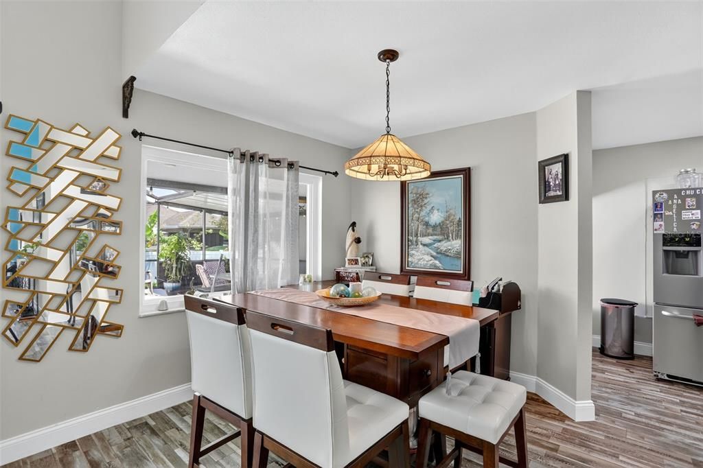 Dining room, Interior, Pendant Lights, Wood Texture Flooring