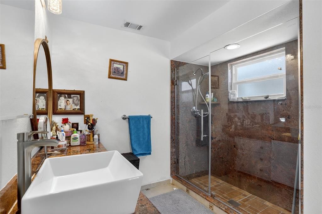 Bathroom, Free Standing Baths, Glass Shower, Interior, Recessed Lighting
