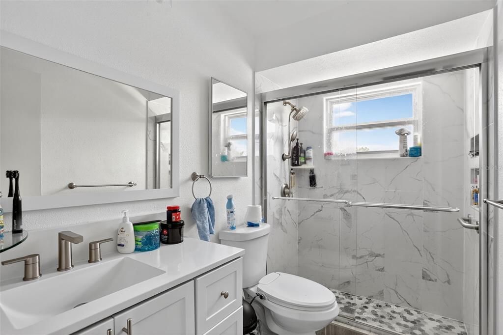 Bathroom, Glass Shower, Interior, Marble Walls