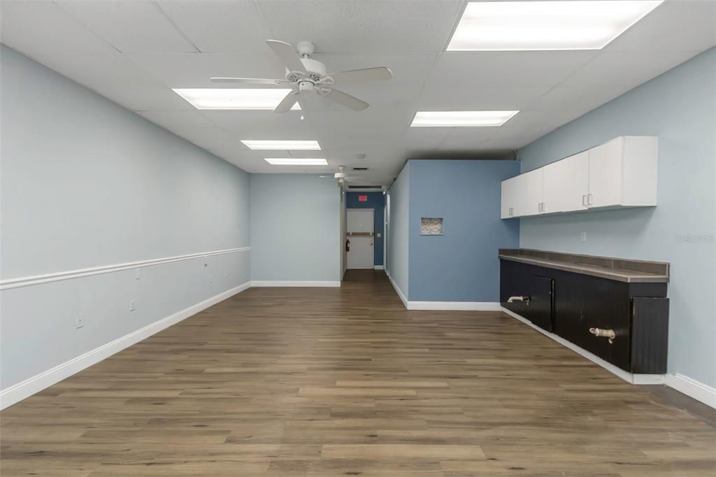 Empty room, Fireplace, Interior, Recessed Lighting, Wood Texture Flooring