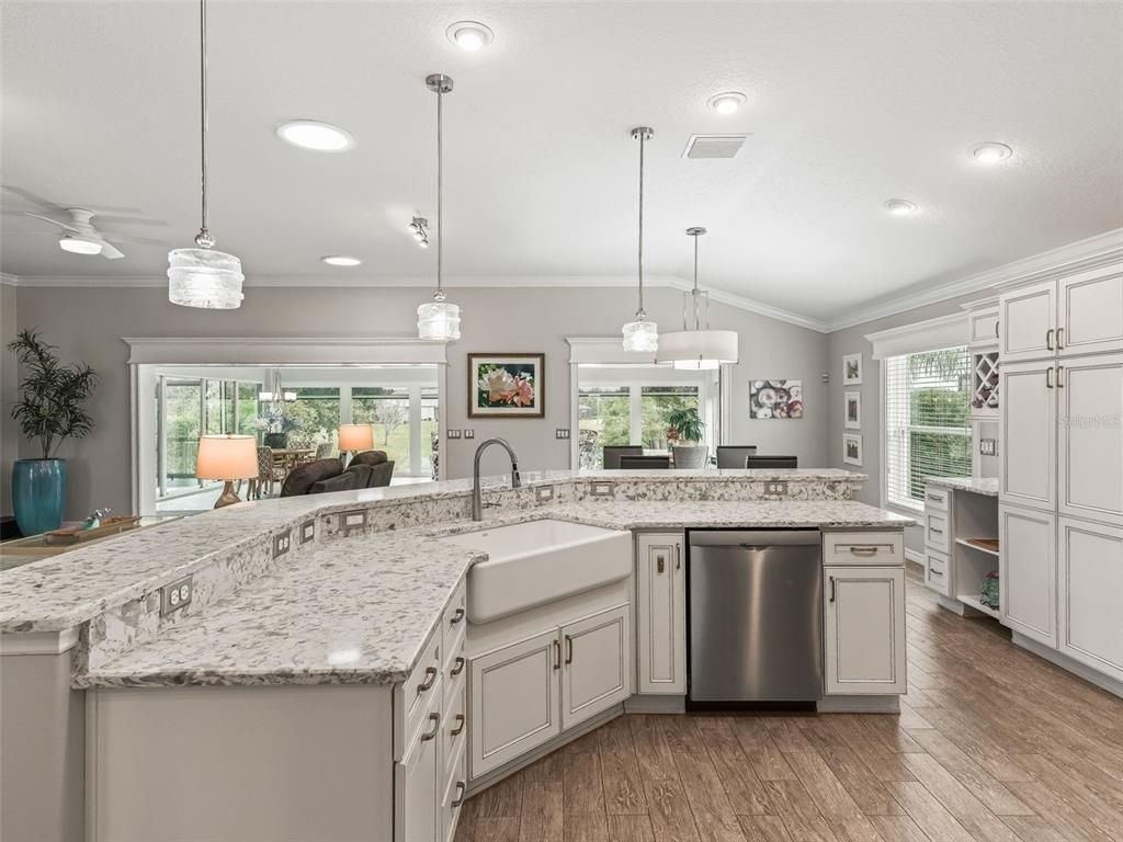 Interior, Kitchen, Pendant Lights, Recessed Lighting, Wood Texture Flooring