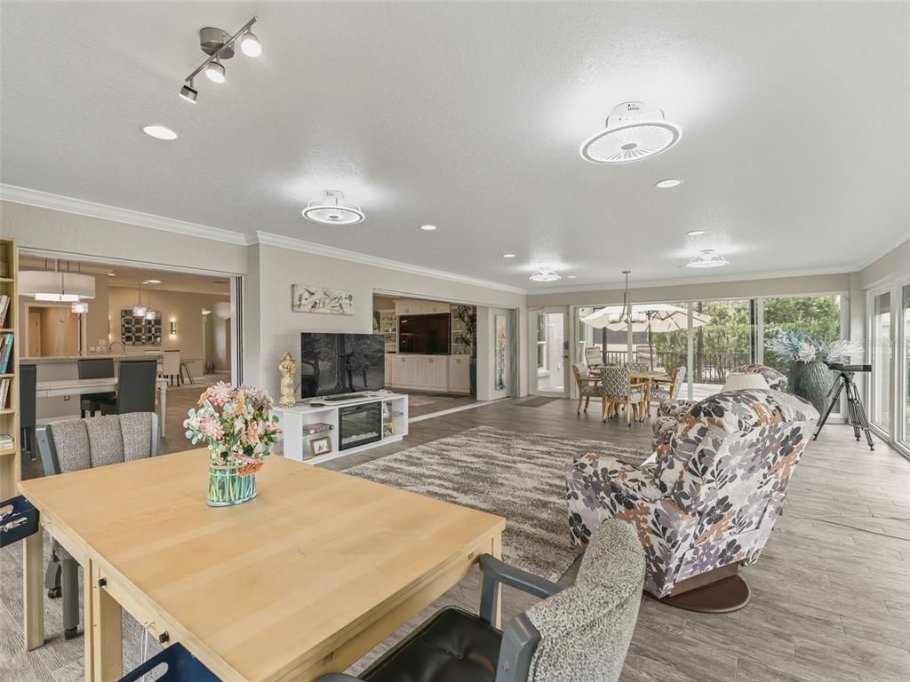 Dining room, Interior, Kitchen, Living room, Pendant Lights, Recessed Lighting, Wood Texture Flooring