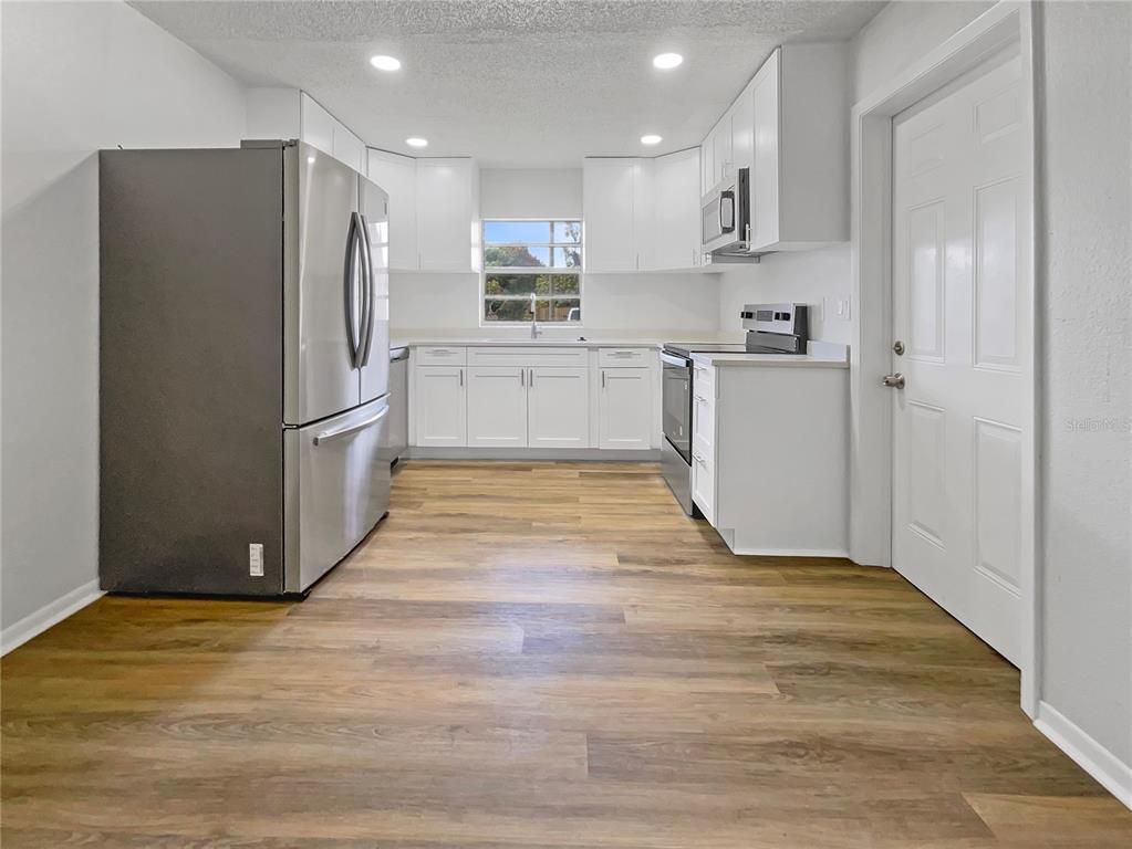 Interior, Kitchen, Recessed Lighting, Wood Texture Flooring