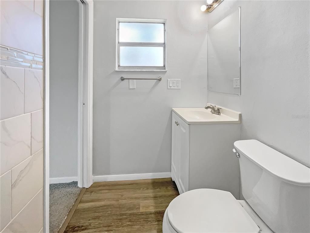 Bathroom, Interior, Marble Walls, Wood Texture Flooring