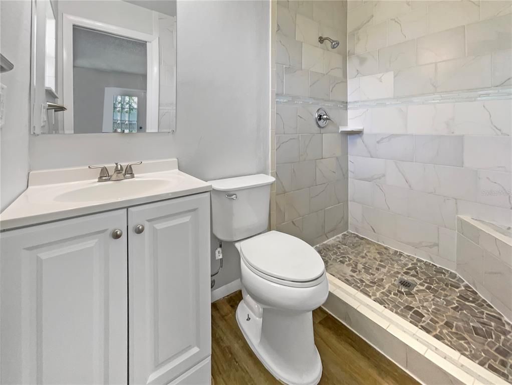 Bathroom, Interior, Marble Walls, Wood Texture Flooring