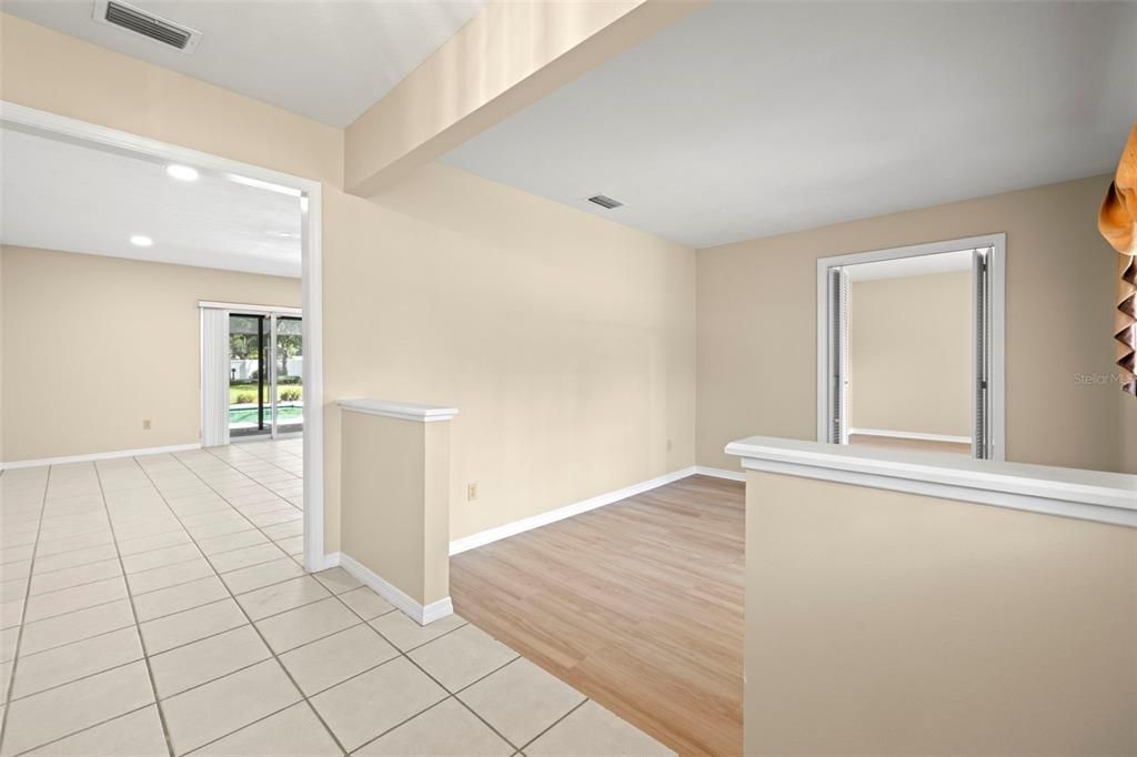 Empty room, Interior, Recessed Lighting, Wood Texture Flooring