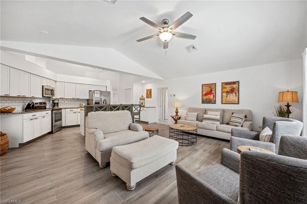 Interior, Kitchen, Living room, Stainless Steel Appliances, Wood Texture Flooring