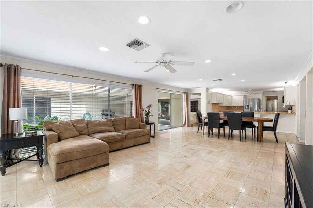 Dining room, Interior, Kitchen, Living room, Recessed Lighting, Stainless Steel Appliances