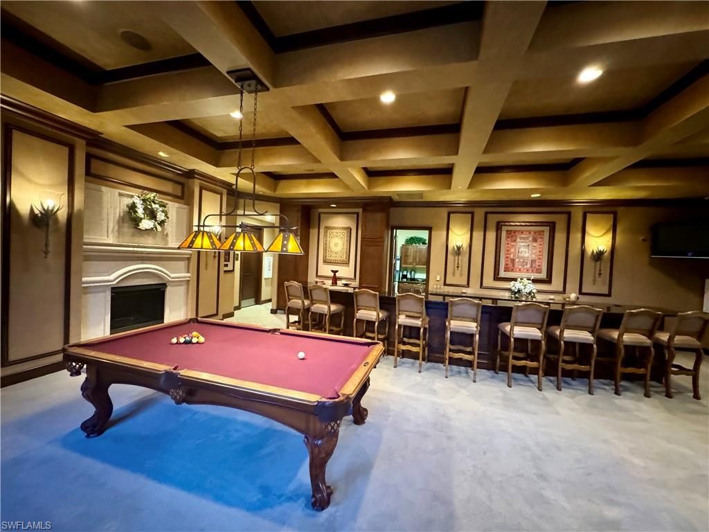 Billiard Table, Fireplace, Game Room, Interior, Pendant Lights, Recessed Lighting