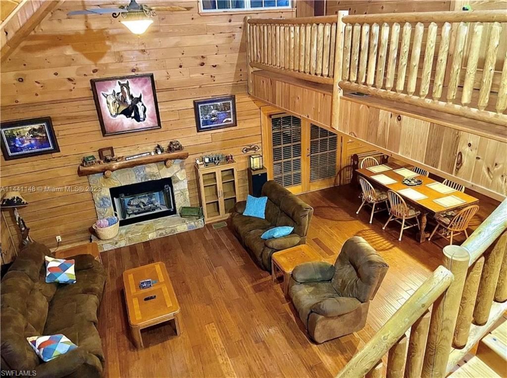 Dining room, Fireplace, Interior, Living room, Wooden Ceilings, Wood Texture Flooring, Wooden Walls