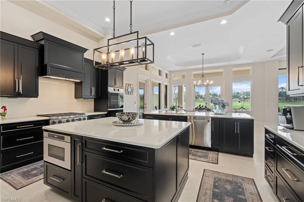 Chandelier, Interior, Kitchen, Pendant Lights, Recessed Lighting, Stainless Steel Appliances