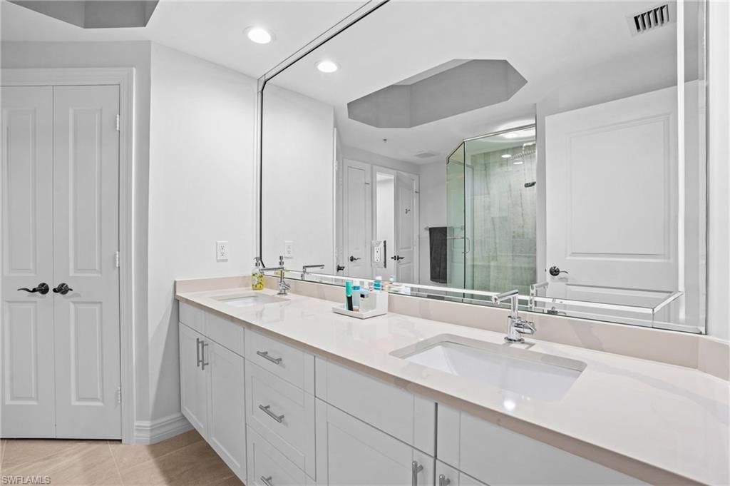 Bathroom, Dual Sink Vanities, Glass Shower, Interior, Recessed Lighting