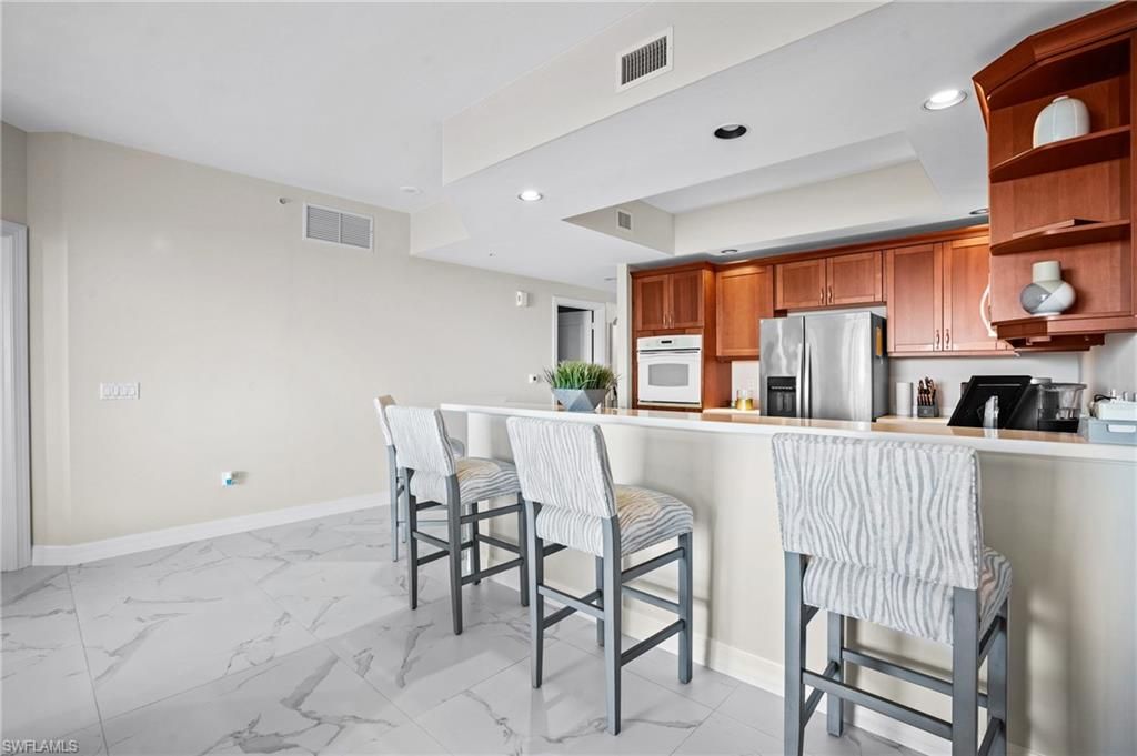 Interior, Kitchen, Marble, Recessed Lighting, Stainless Steel Appliances