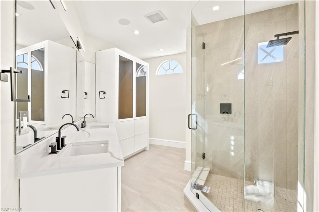 Bathroom, Dual Sink Vanities, Glass Shower, Interior, Recessed Lighting