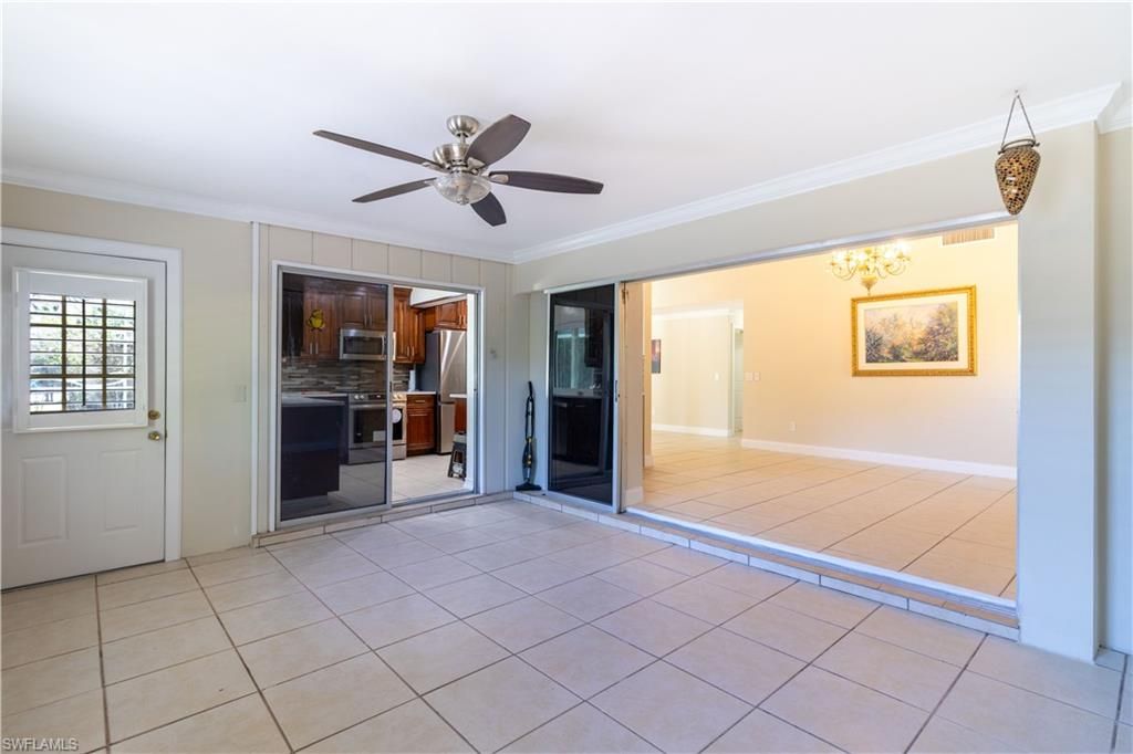 Chandelier, Empty room, Interior, Kitchen, Stainless Steel Appliances, Wood Texture Flooring