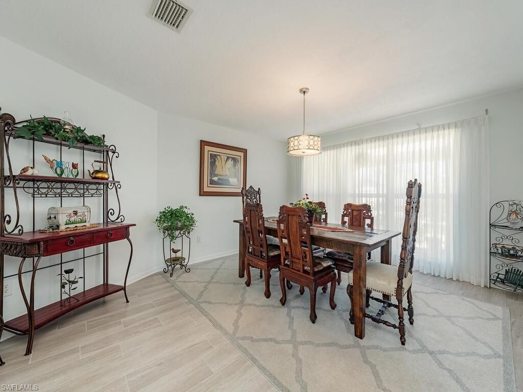 Dining room, Interior, Pendant Lights, Wood Texture Flooring