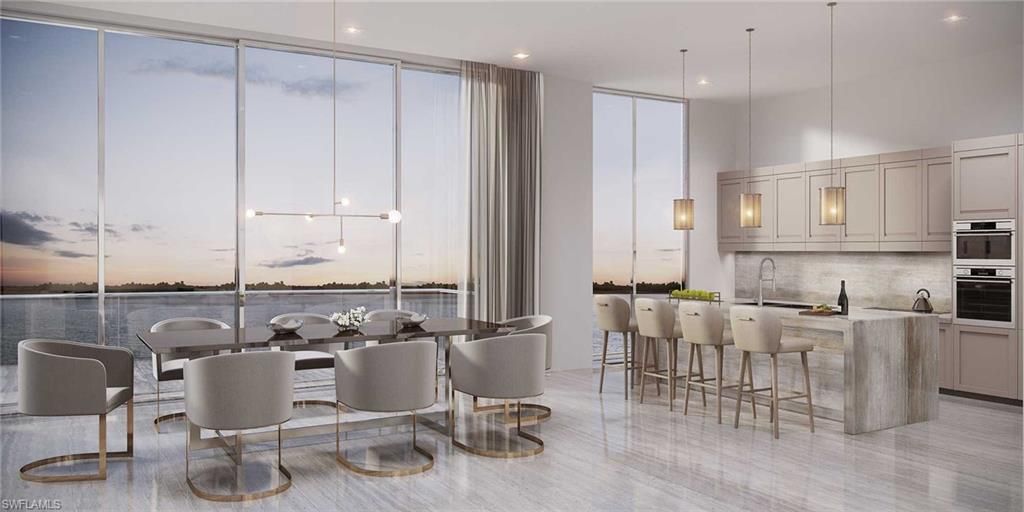 Dining room, Interior, Kitchen, Pendant Lights, Recessed Lighting, Stainless Steel Appliances, Water
