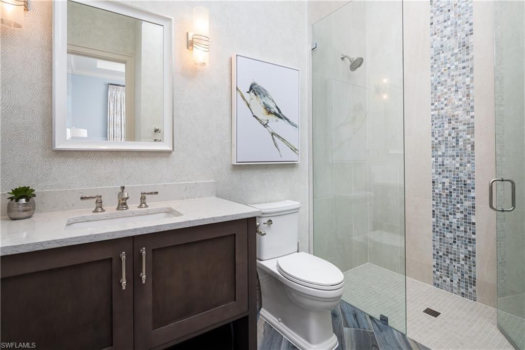 Bathroom, Glass Shower, Interior, Wood Texture Flooring