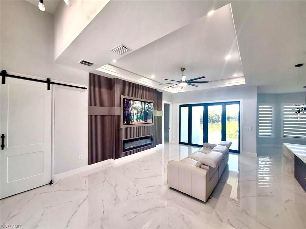 Fireplace, Interior, Marble, Recessed Lighting
