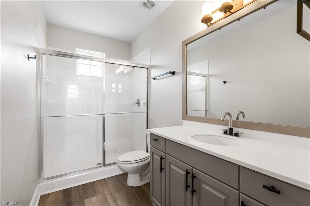 Bathroom, Glass Shower, Interior, Wood Texture Flooring
