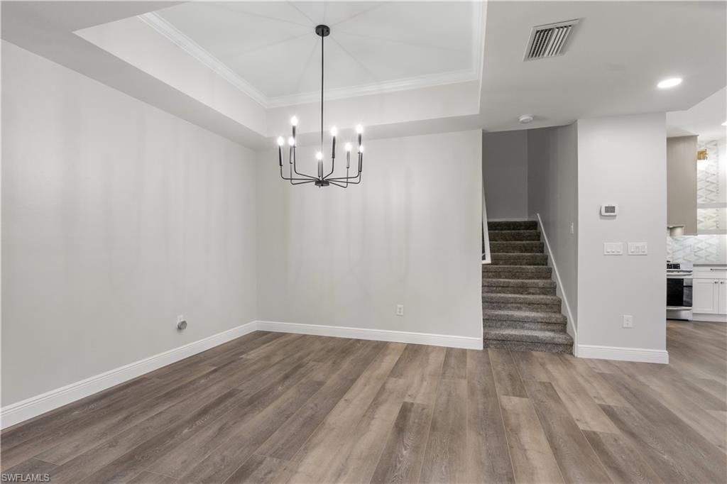 Empty room, Interior, Pendant Lights, Recessed Lighting, Wood Texture Flooring