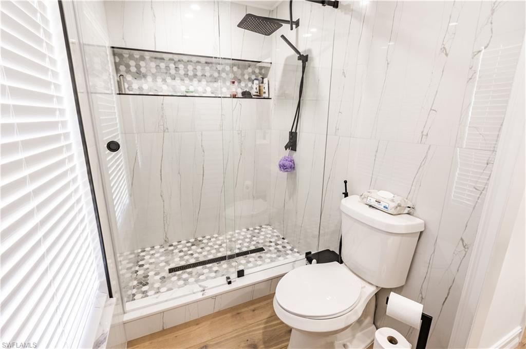 Bathroom, Glass Shower, Interior, Wood Texture Flooring
