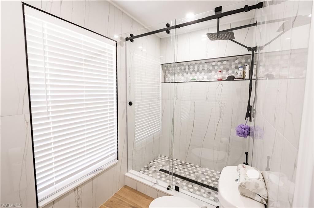 Bathroom, Glass Shower, Interior, Wood Texture Flooring