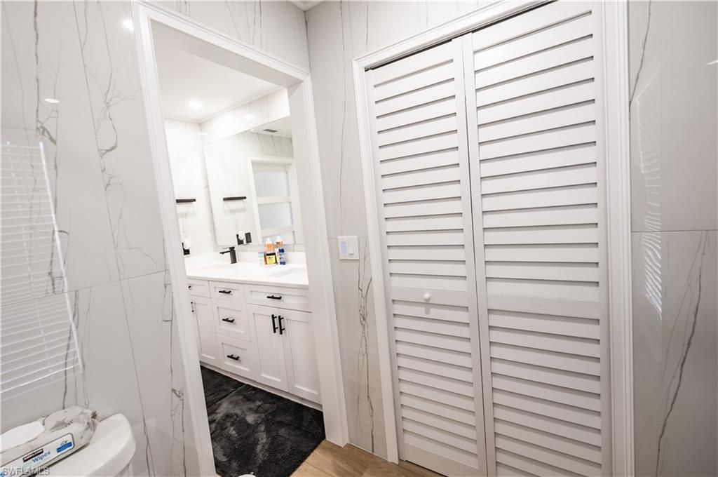 Bathroom, Interior, Marble Walls, Wood Texture Flooring