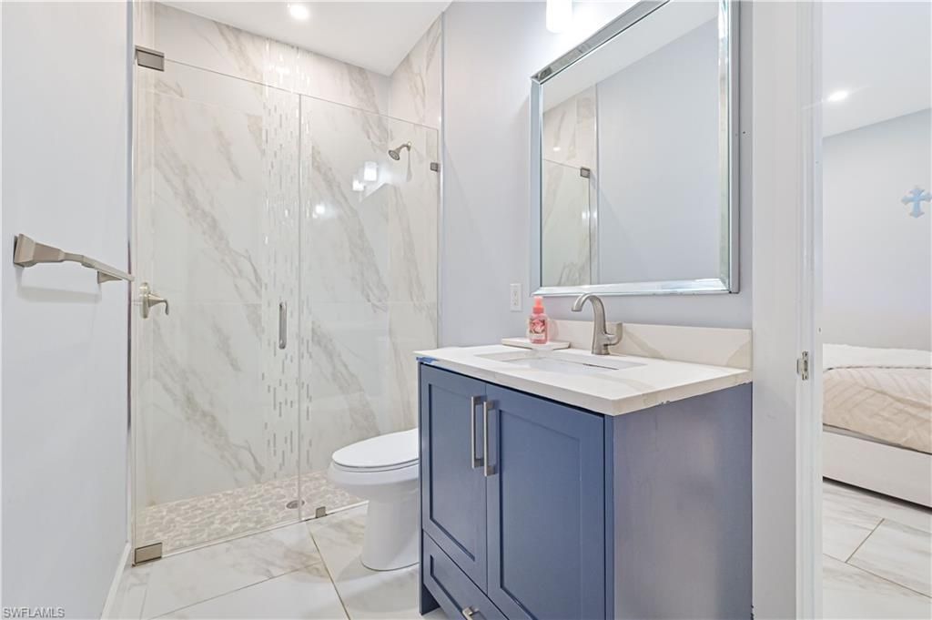 Bathroom, Glass Shower, Interior, Marble, Marble Walls, Recessed Lighting