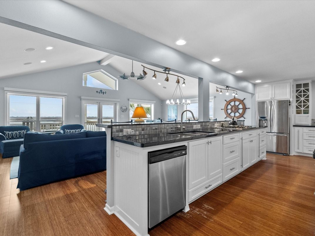 Interior, Kitchen, Living room, Recessed Lighting, Stainless Steel Appliances, Wood Texture Flooring