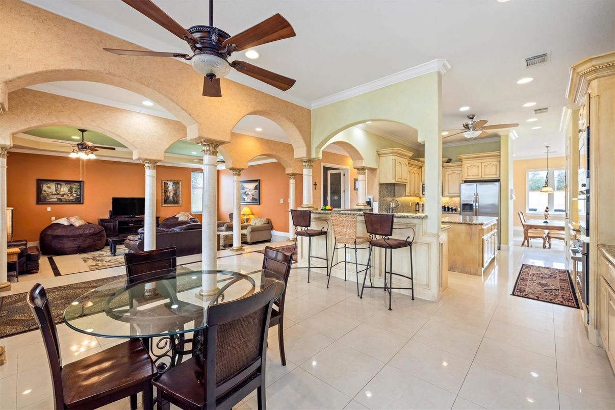 Dining room, Interior, Kitchen, Living room, Recessed Lighting