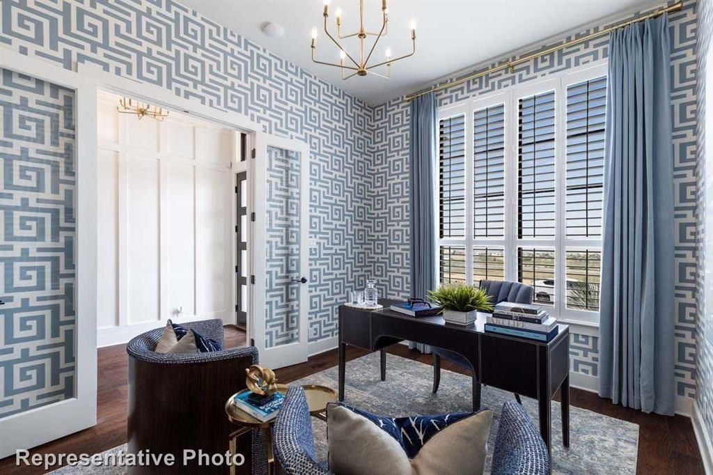 Chandelier, Home Office, Interior, Pendant Lights, Wood Texture Flooring