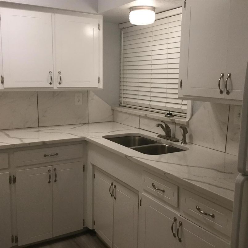Interior, Kitchen, Marble Walls, Wood Texture Flooring