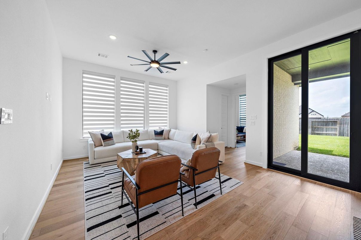 Interior, Living room, Recessed Lighting, Wood Texture Flooring