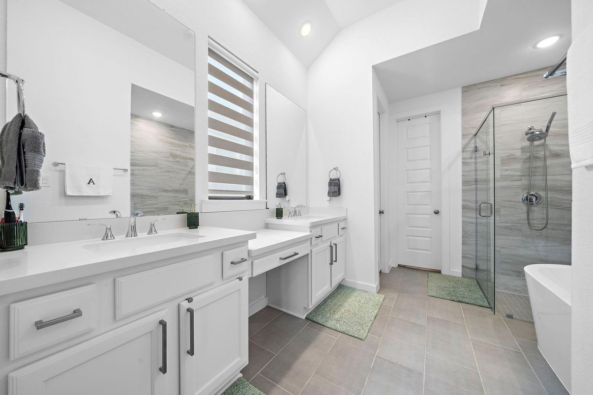 Bathroom, Dual Sink Vanities, Glass Shower, Interior, Recessed Lighting