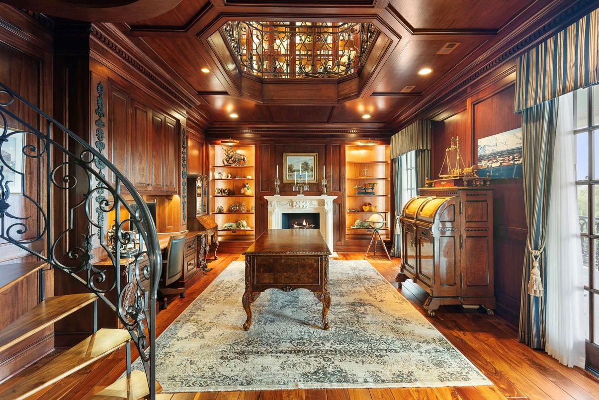 Fireplace, Interior, Recessed Lighting, Wooden Ceilings, Wood Texture Flooring, Wooden Walls